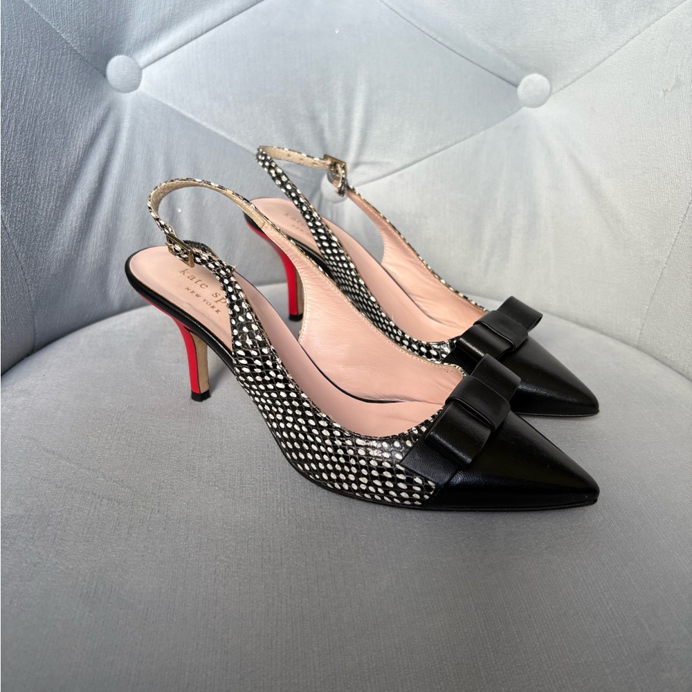 kate spade Black and White Polka Dot Bow Slingback Heels